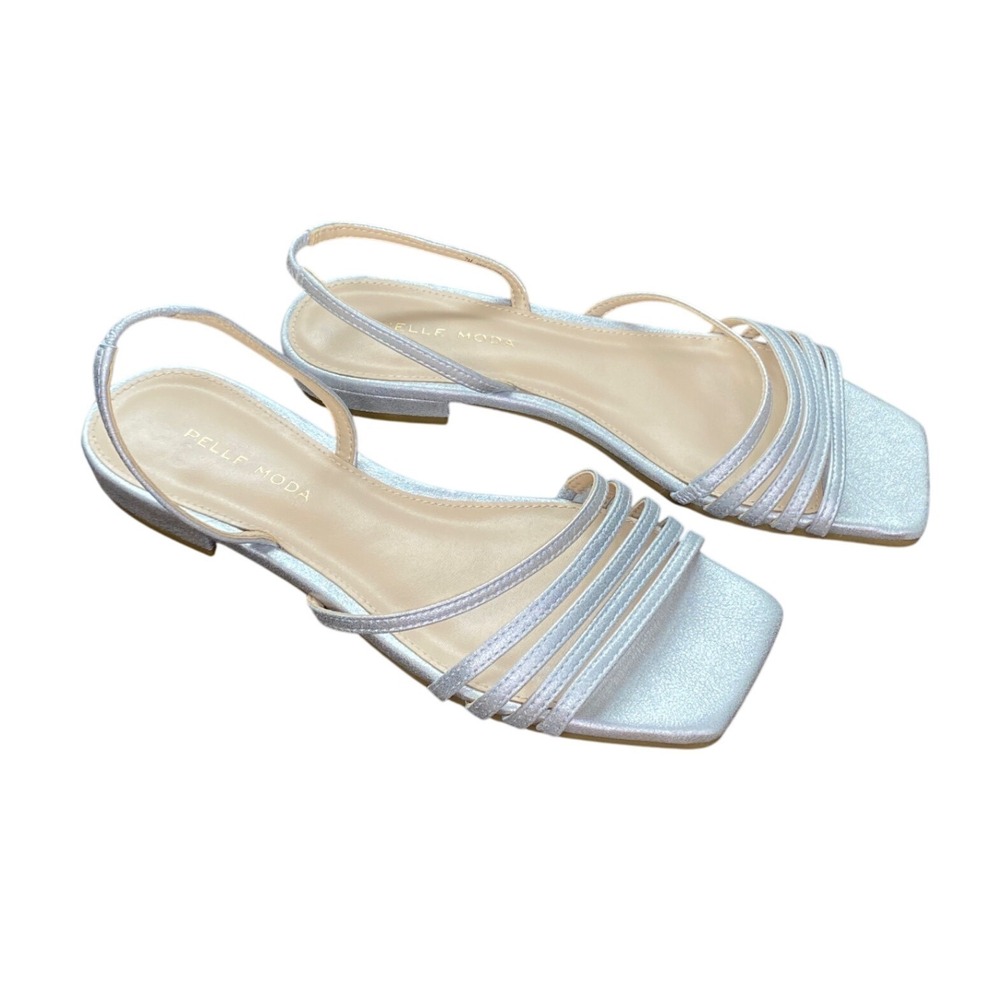 Pelle Moda Silver Metallic Strappy Slingback Square Toe Flat Sandals Mens 7M